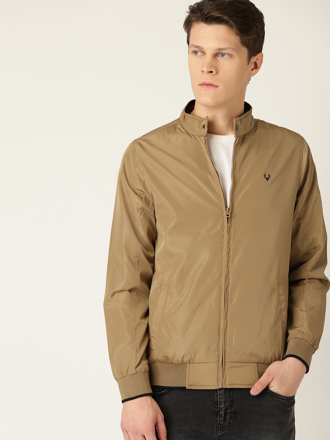 

Allen Solly Men Beige Solid Bomber Jacket