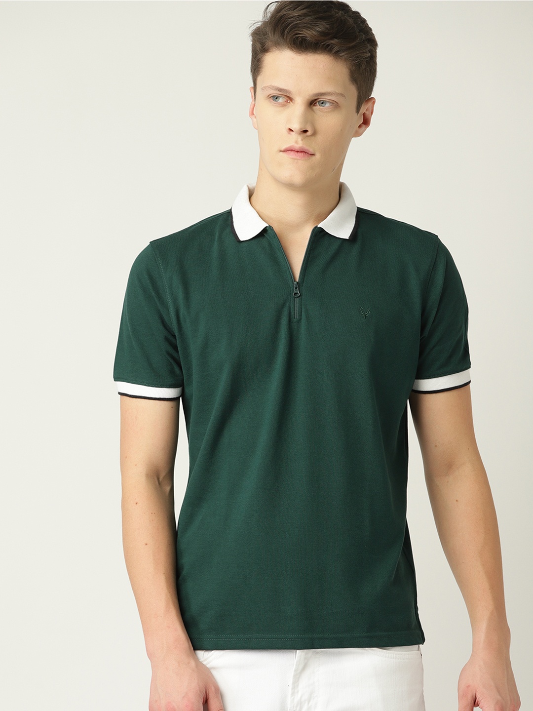 

Allen Solly Men Green Solid Polo Collar T-shirt