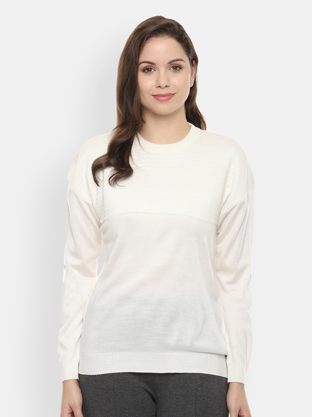 

Van Heusen Woman Off White Solid Pullover Sweater