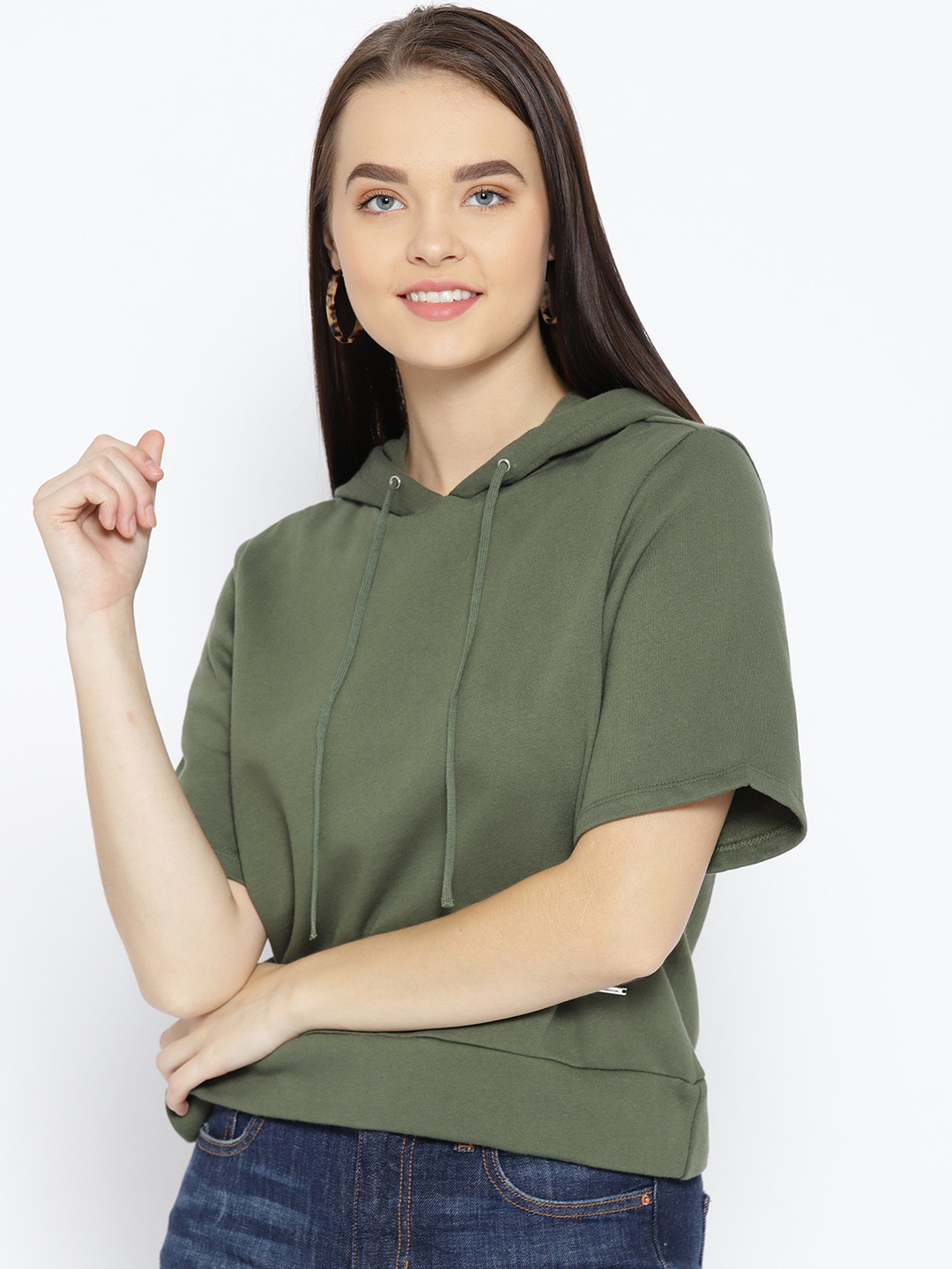 

Van Heusen Woman Women Olive Green Solid Hooded Sweatshirt