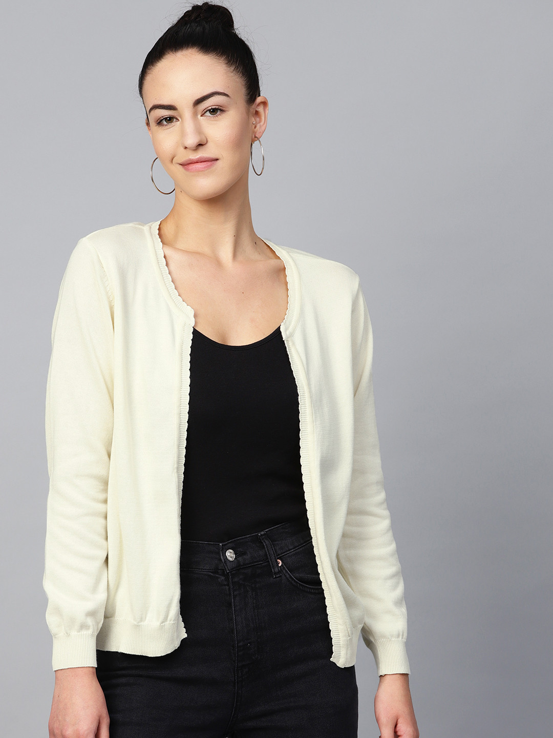 

Van Heusen Woman Women Cream-Coloured Solid Front-Open Jacket