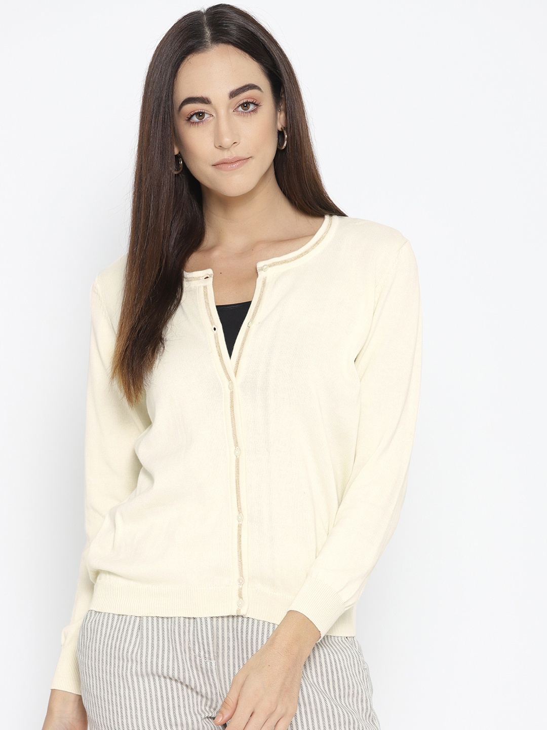 

Van Heusen Woman Cream-Coloured Solid Cardigan