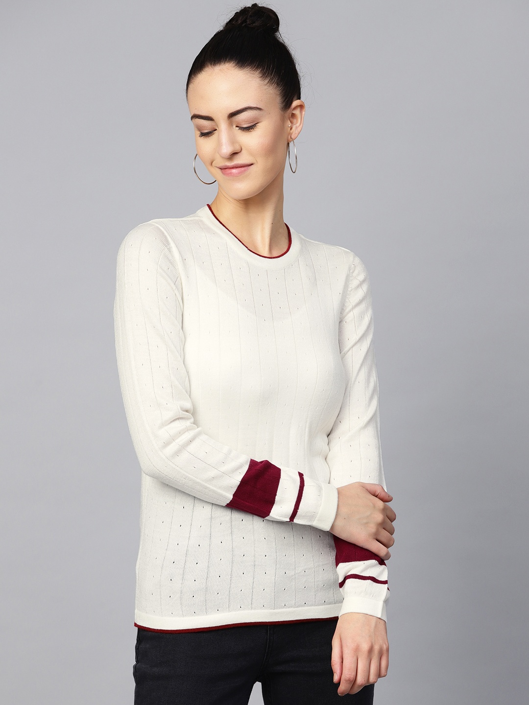 

Van Heusen Woman Women Off-White Self Design Sweater
