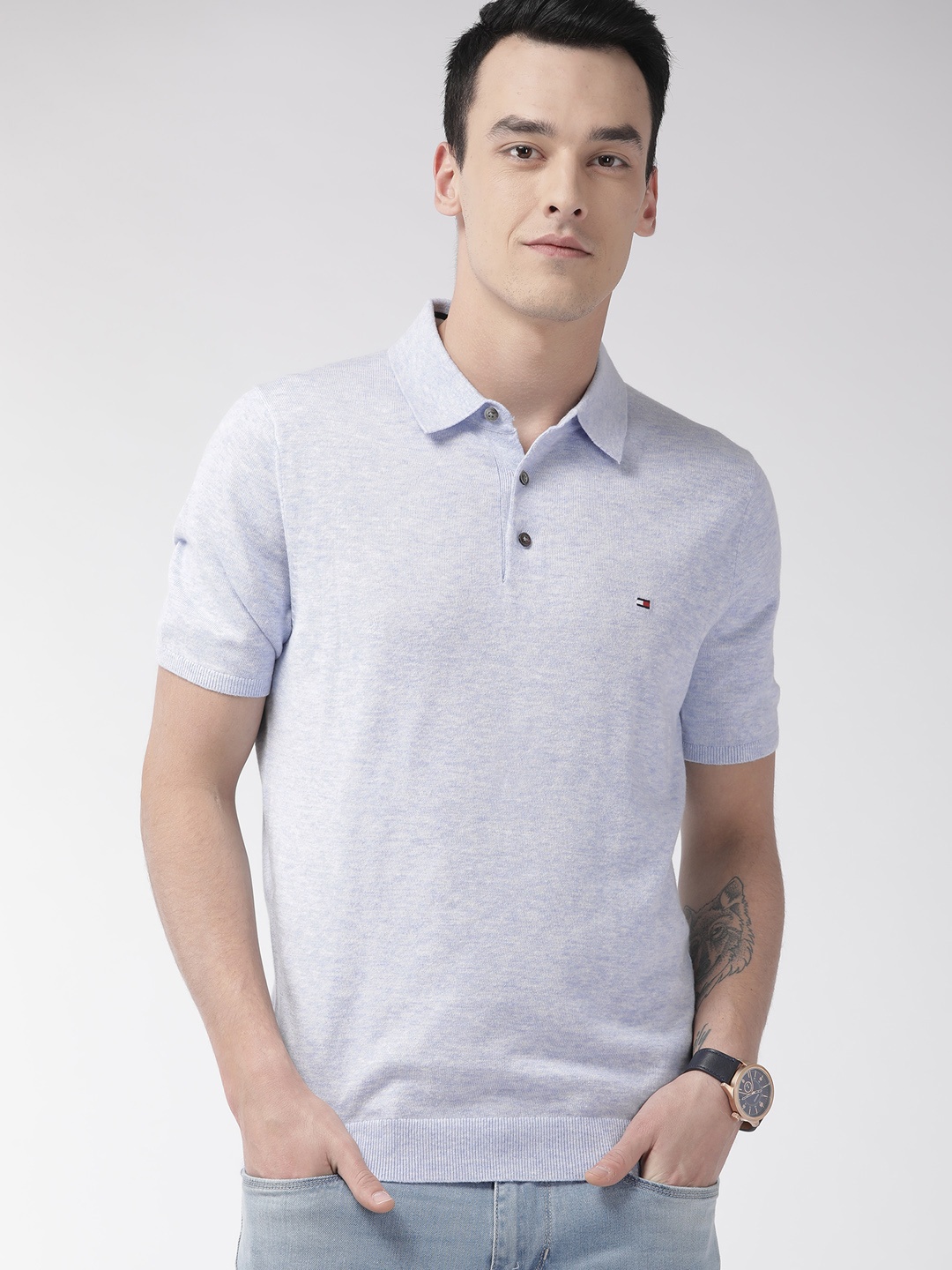 

Tommy Hilfiger Men Blue Solid Polo Collar T-shirt