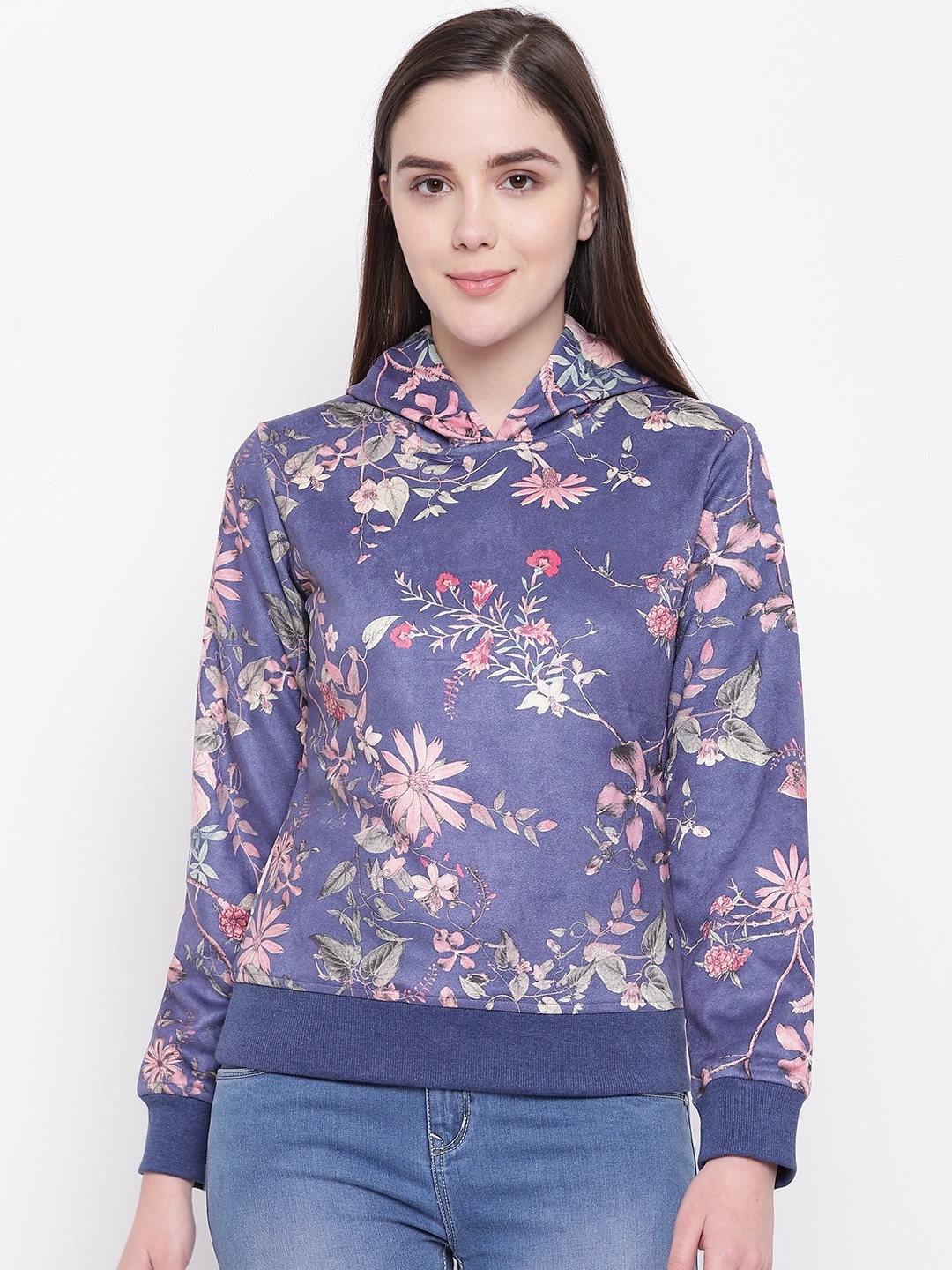 

Monte Carlo Women Purple & Pink Printed Hooded Sweatshirt With Suede Finish