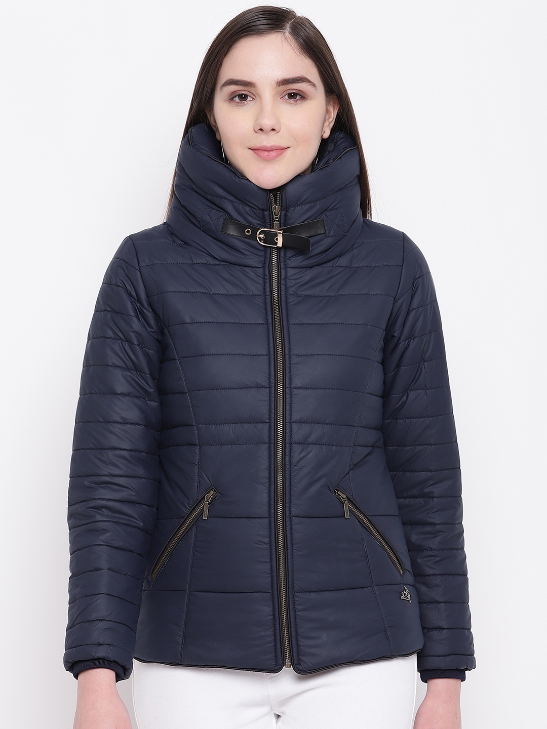 

Monte Carlo Women Navy Blue Solid Padded Jacket
