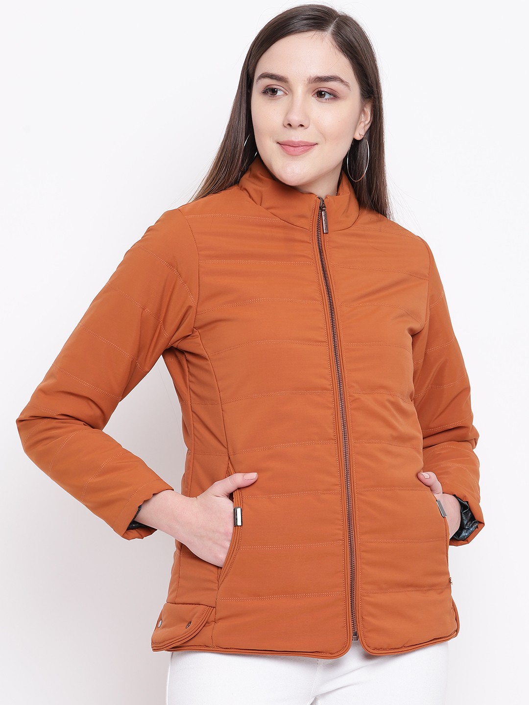 

Monte Carlo Women Rust Orange Solid Padded Jacket