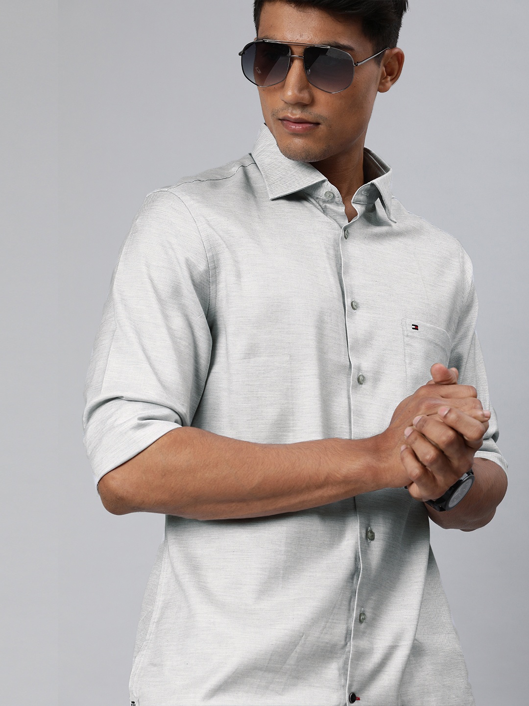 

Tommy Hilfiger Men Grey Regular Fit Self Design Casual Shirt