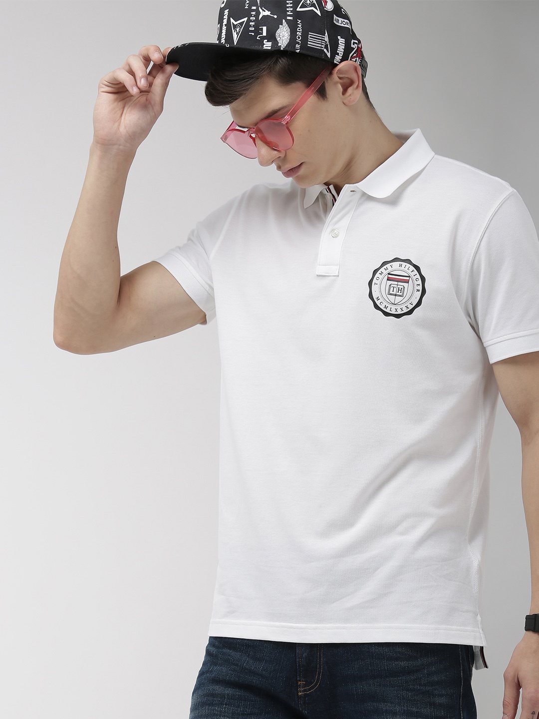 

Tommy Hilfiger Men White Solid Polo Collar Pure Cotton T-shirt