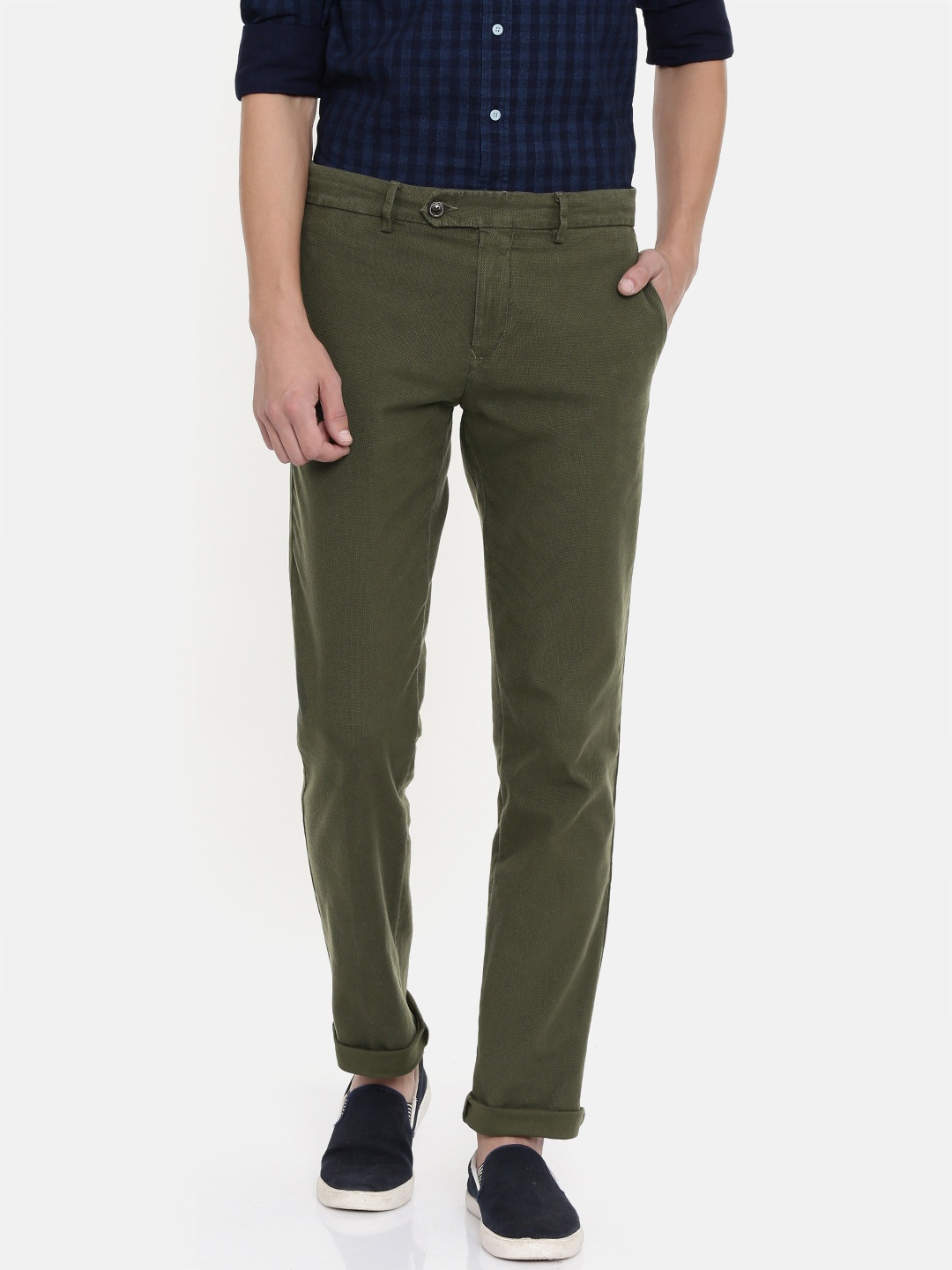 

Tommy Hilfiger Men Olive Green Regular Fit THFLEX Self Design Chinos
