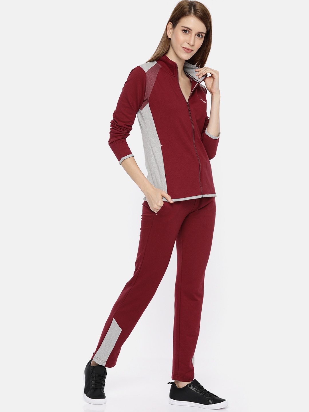 

Monte Carlo Women Maroon & Grey Colourblocked Tracksuit