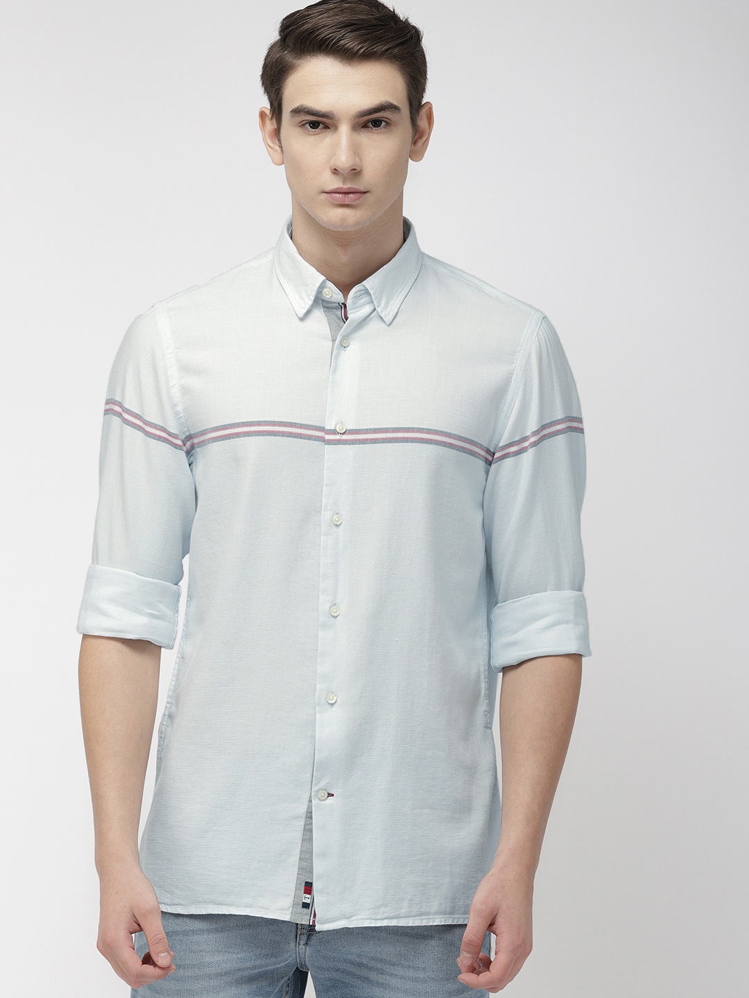 

Tommy Hilfiger Men Blue Regular Fit Self Design Casual Shirt