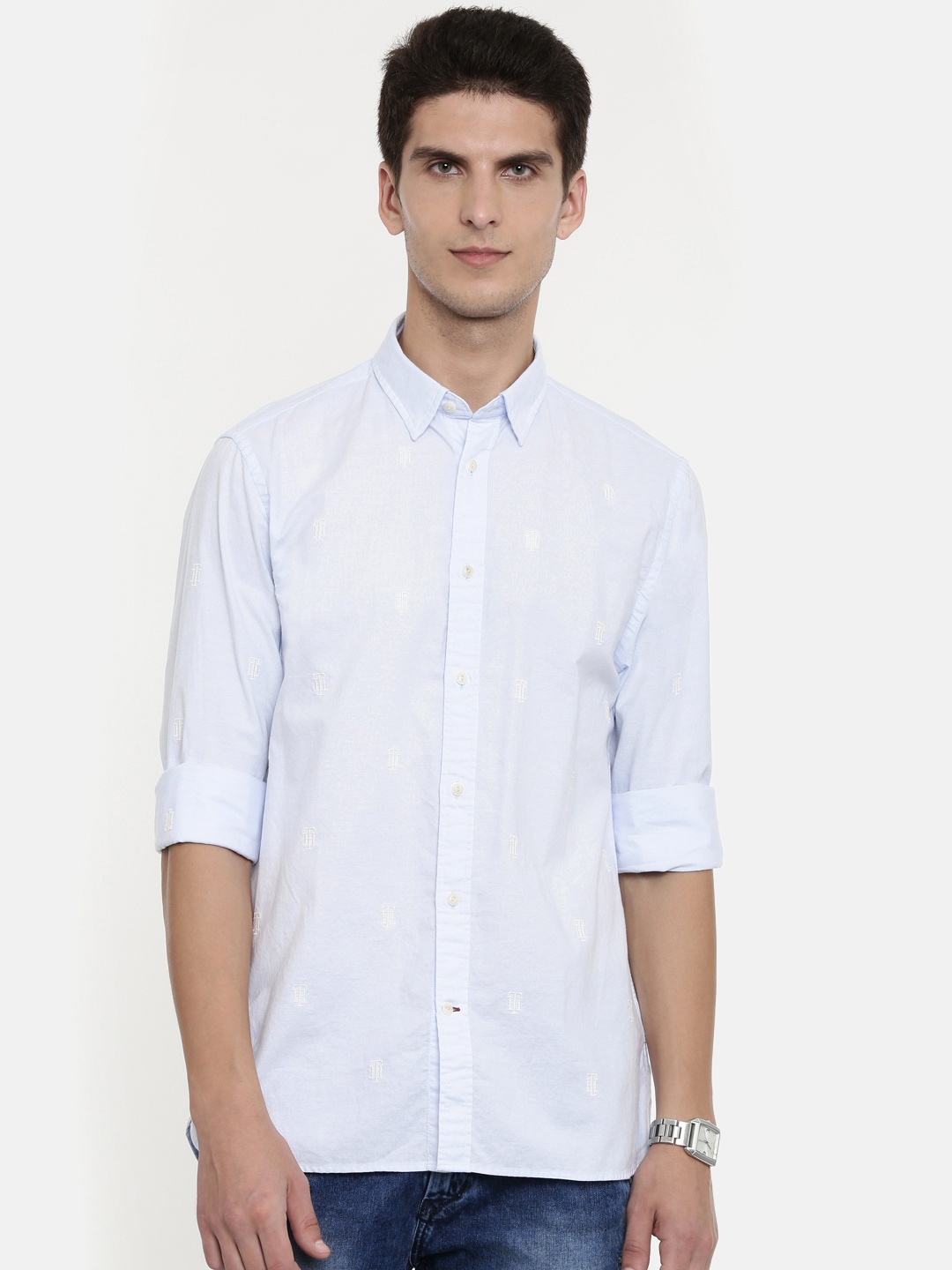 

Tommy Hilfiger Men Blue Regular Fit Self Design Casual Shirt