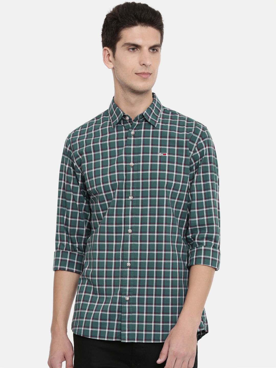 

Tommy Hilfiger Men Green & White Regular Fit Checked Casual Shirt
