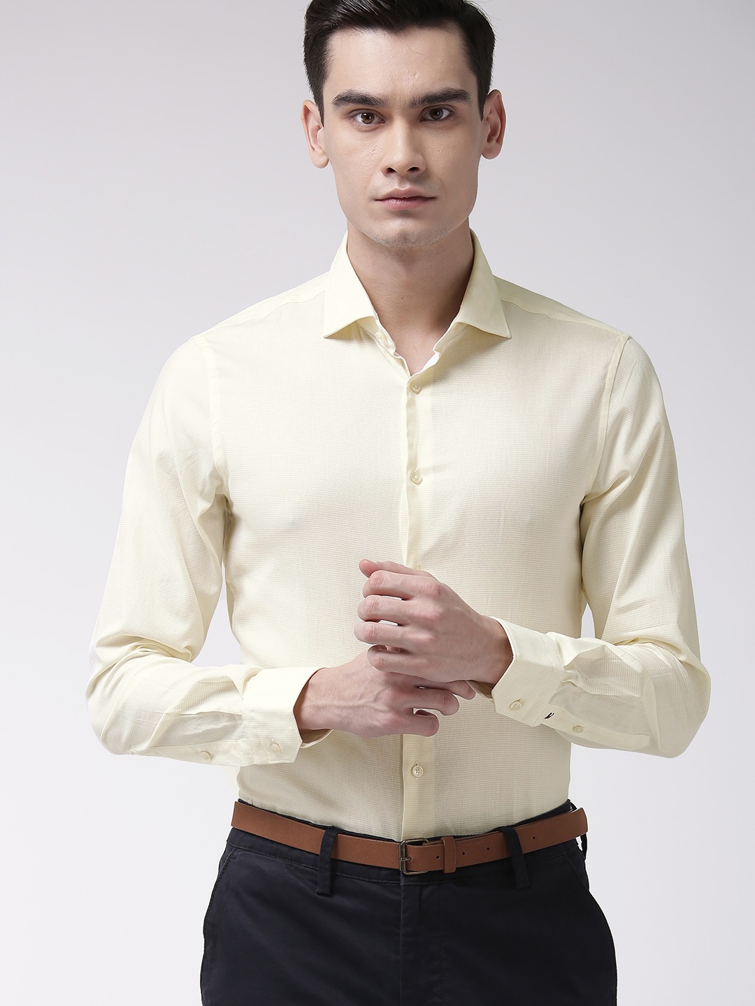 

Tommy Hilfiger Men Yellow Slim Fit Self Design Formal Shirt