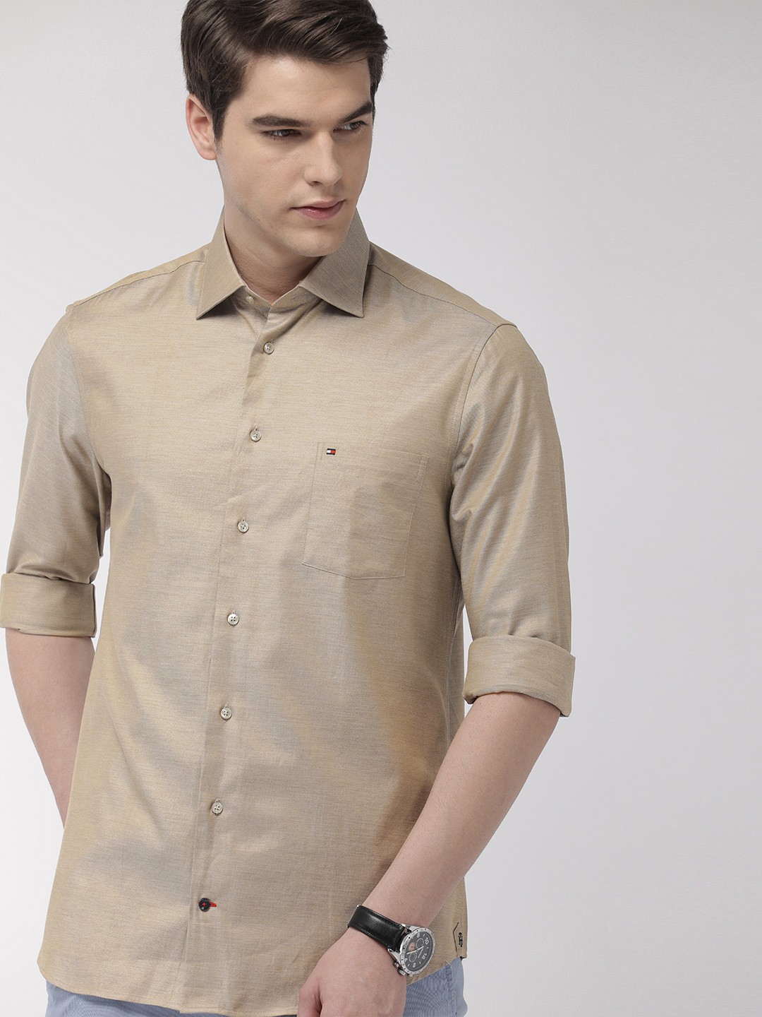 

Tommy Hilfiger Men Beige Regular Fit Solid Casual Shirt