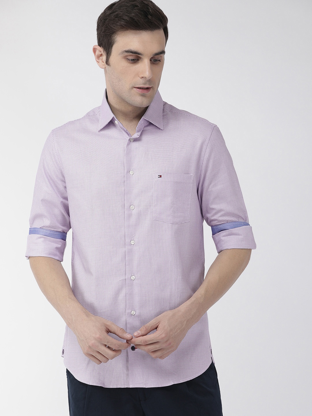 

Tommy Hilfiger Men Lavender Regular Fit Printed Casual Shirt