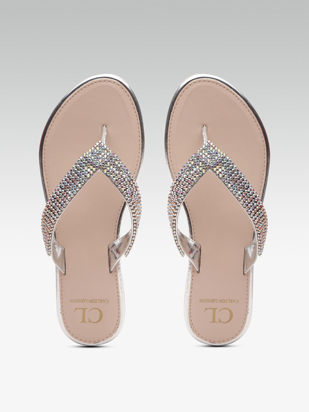 

Carlton London Women Silver-Toned Embellished Open Toe Flats