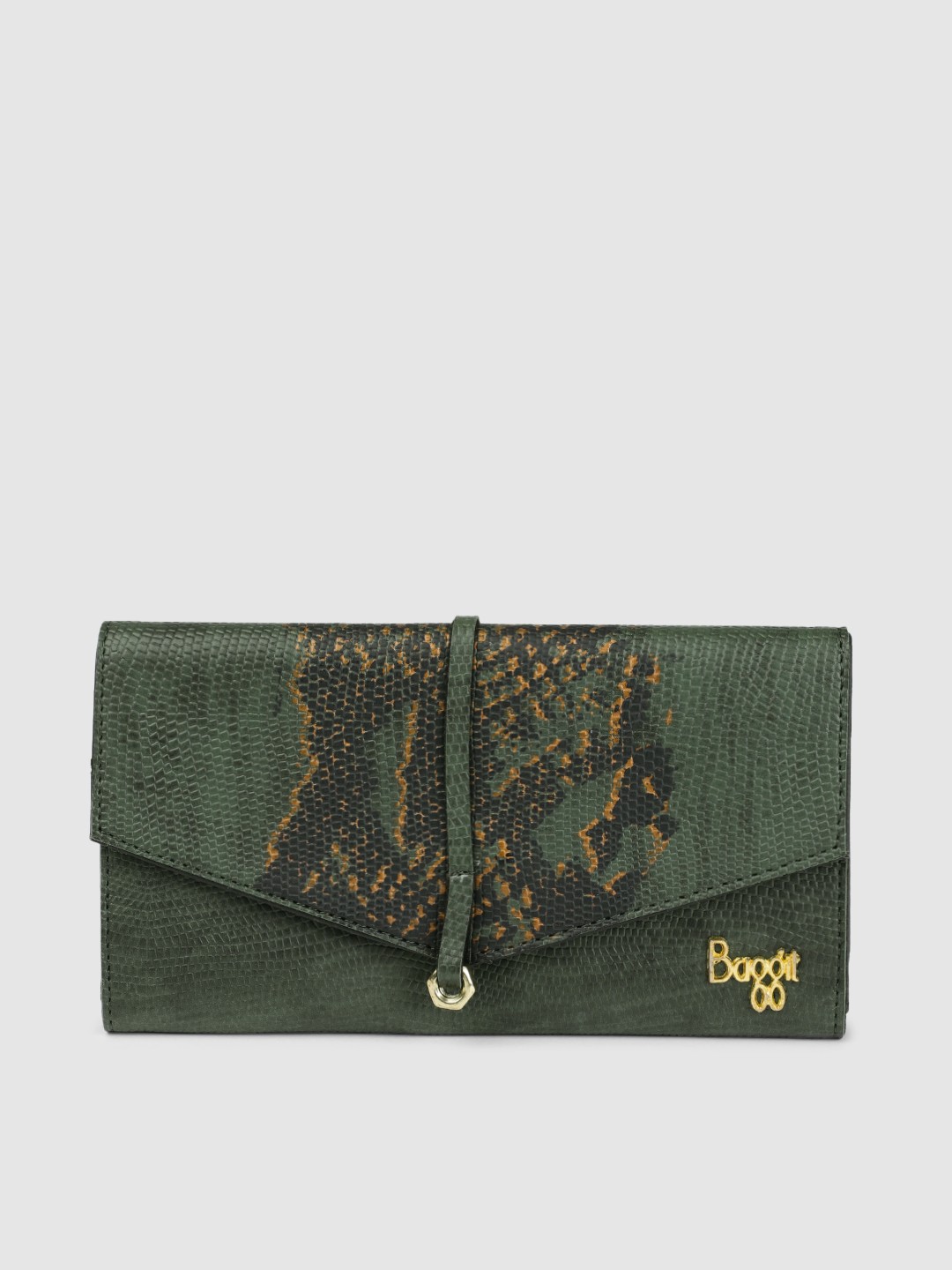 

Baggit Women Green Snake Print Debra Beads Three Fold Wallet