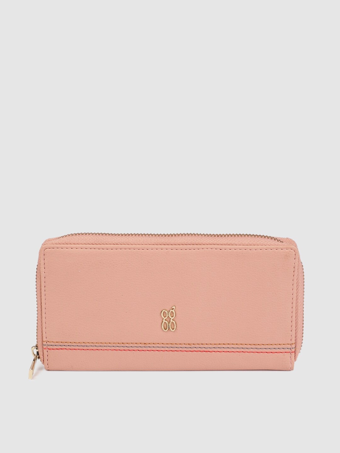 

Baggit Women Peach-Coloured Solid LEMON LARK Zip Around Wallet