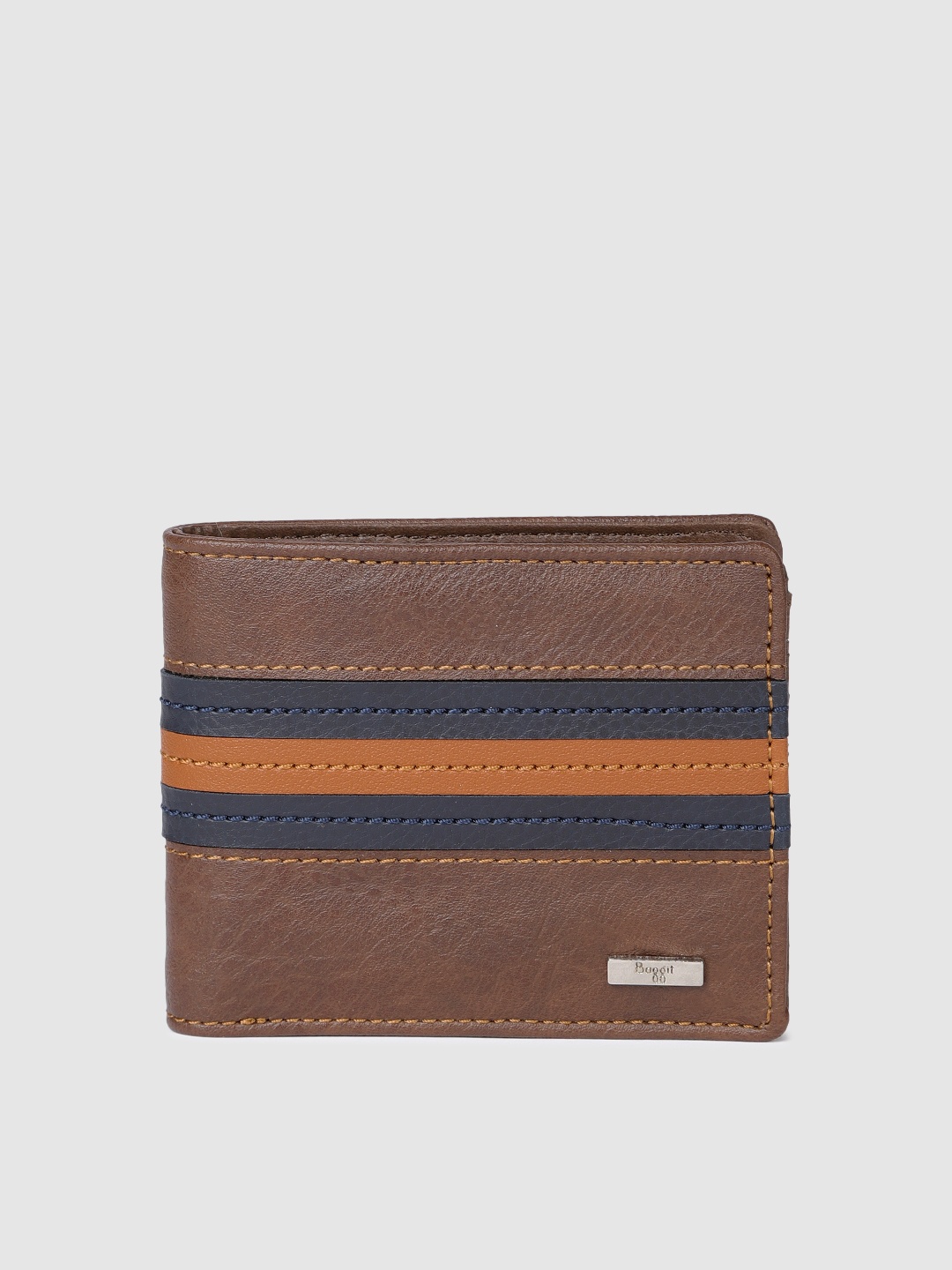 

Baggit Men Brown & Blue Striped Two Fold Wallet