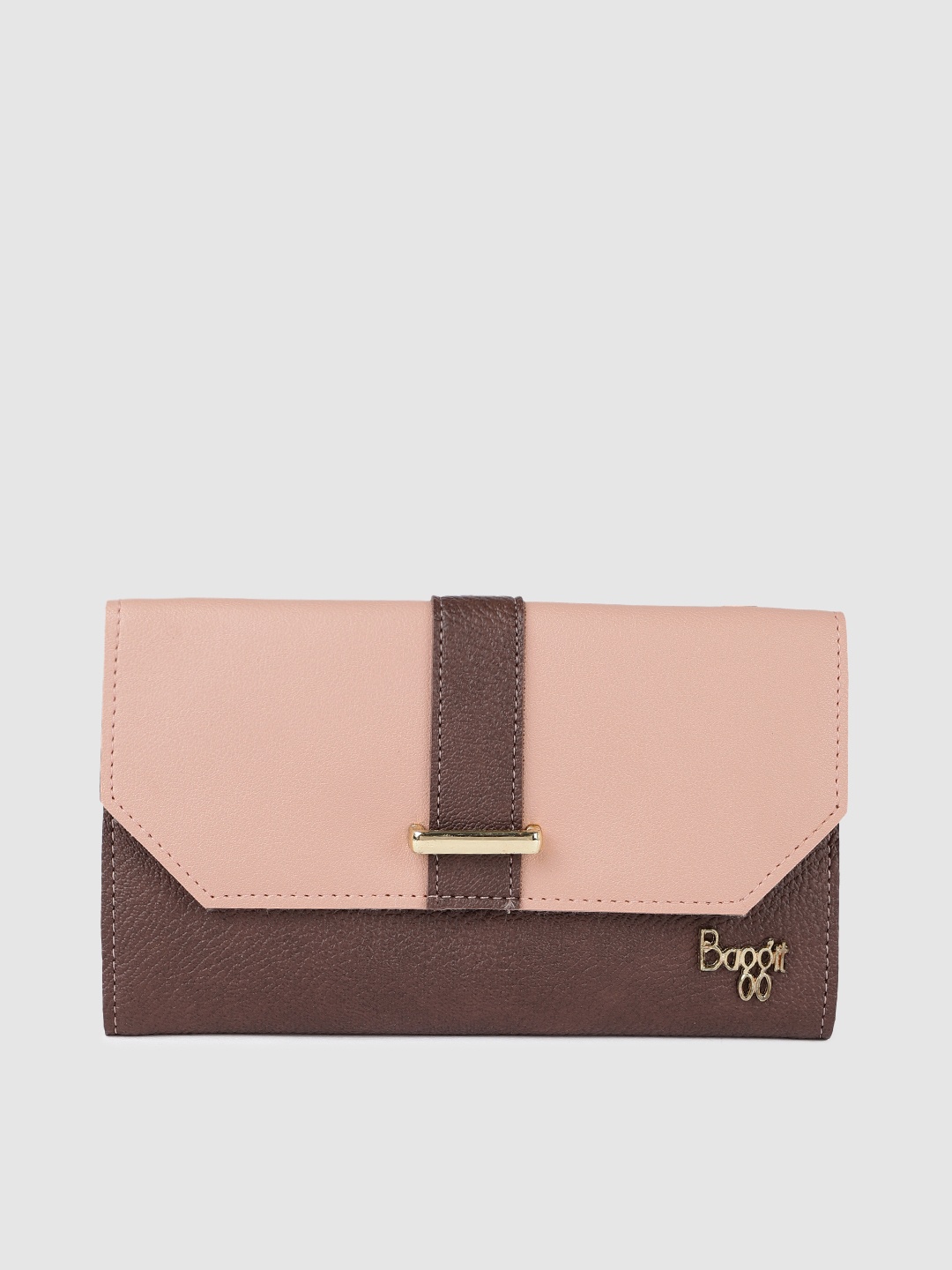 

Baggit Women Brown & Pink Colourblocked Solid Three Fold Wallet