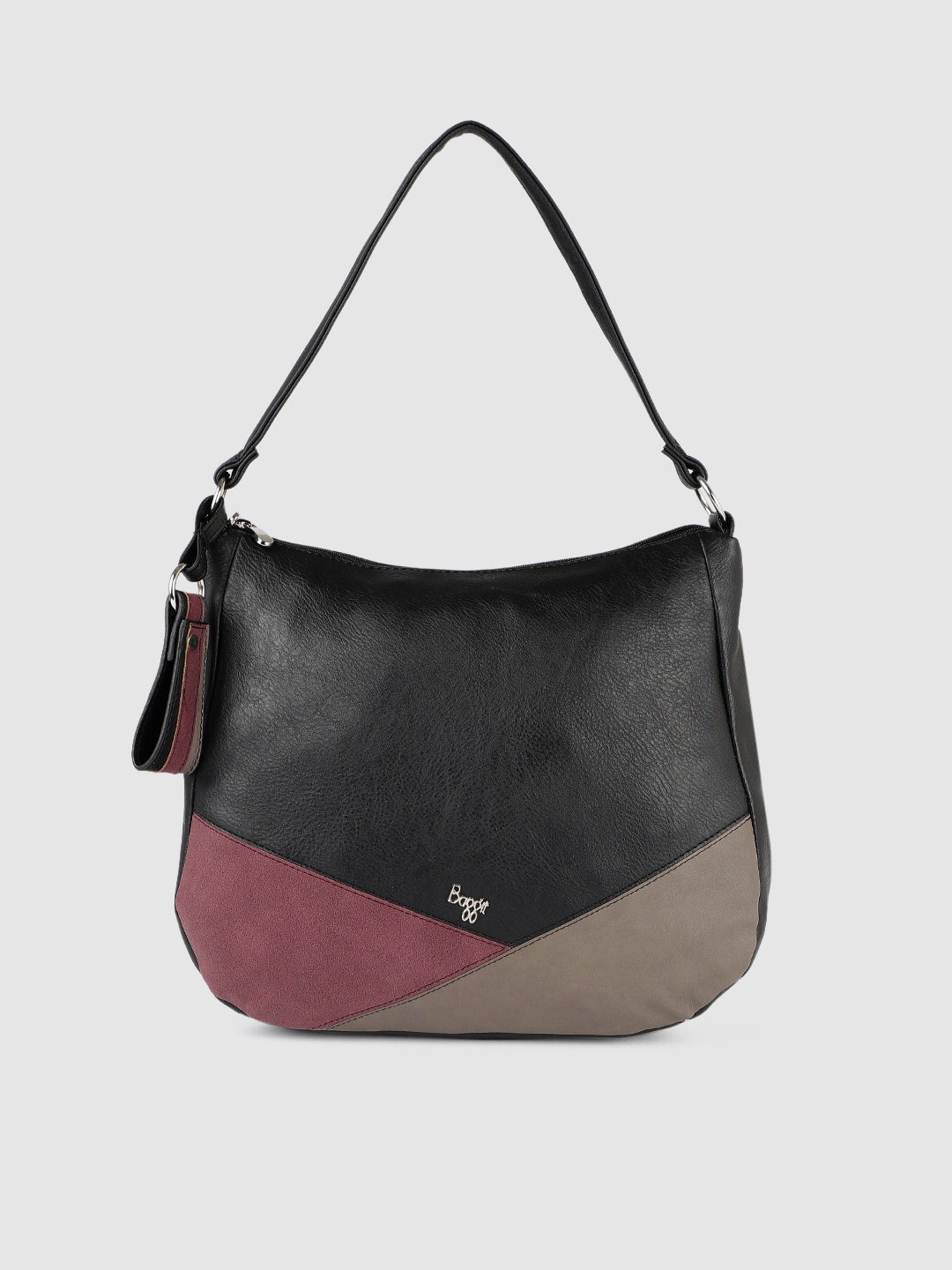 

Baggit Black & Red Colourblocked Hobo Bag