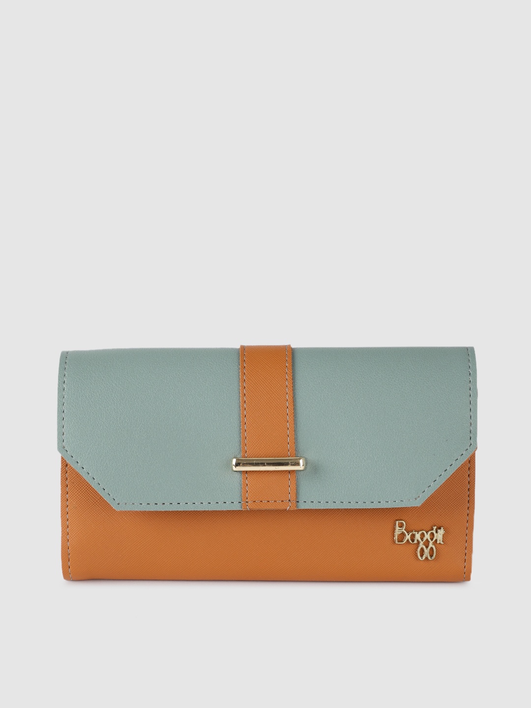 

Baggit Women Tan & Blue Colourblocked Three Fold Wallet