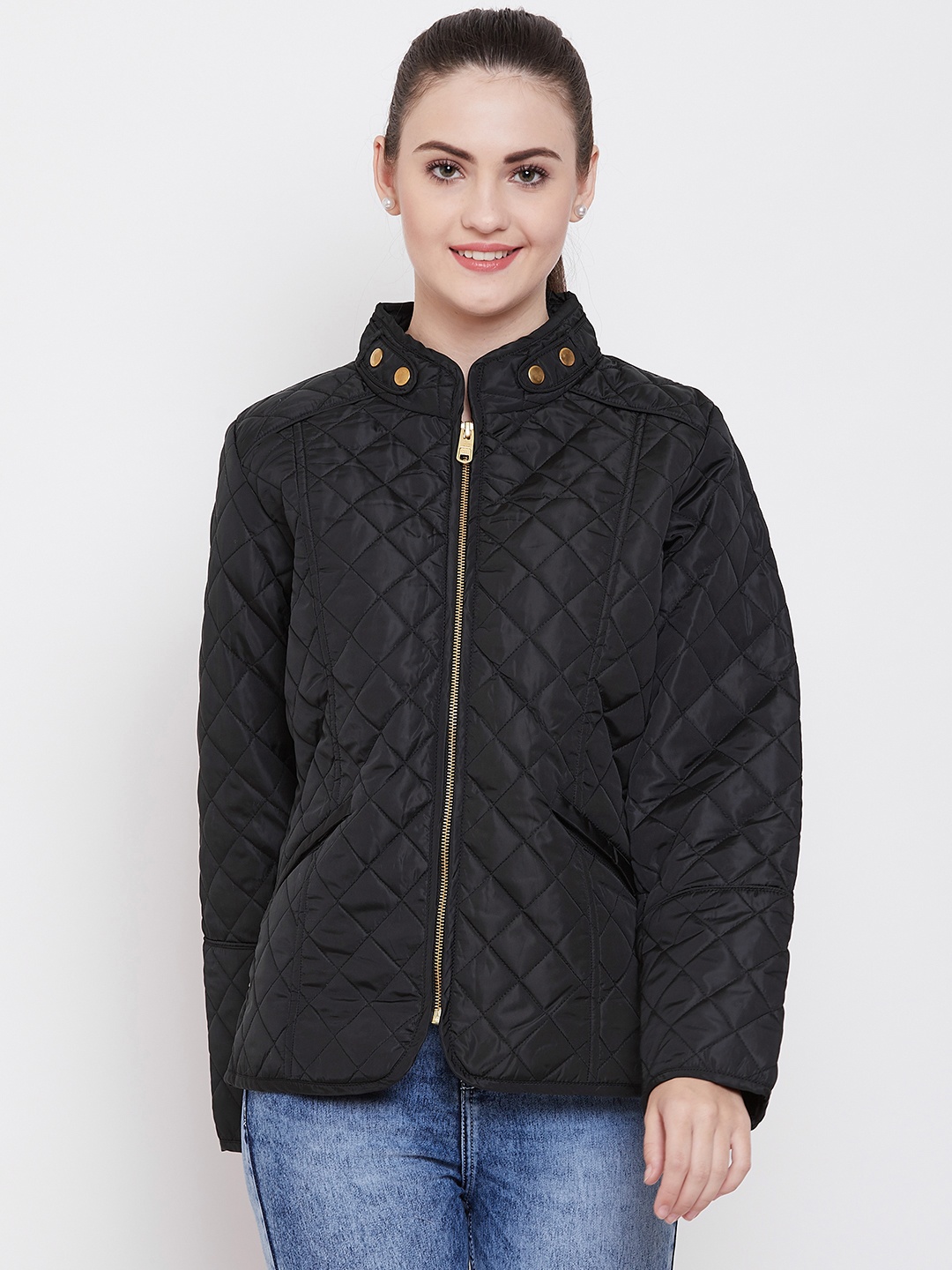 

Duke Women Black Solid Quilted Jacket