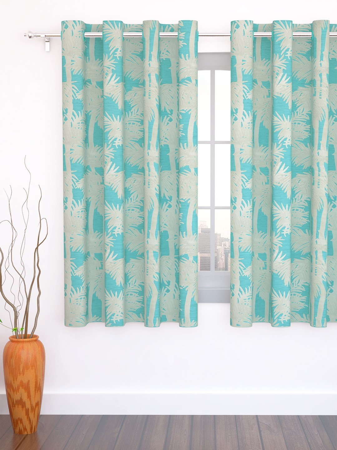 

Story@home Turquoise Blue & White Jacquard Textured Single Window Curtain
