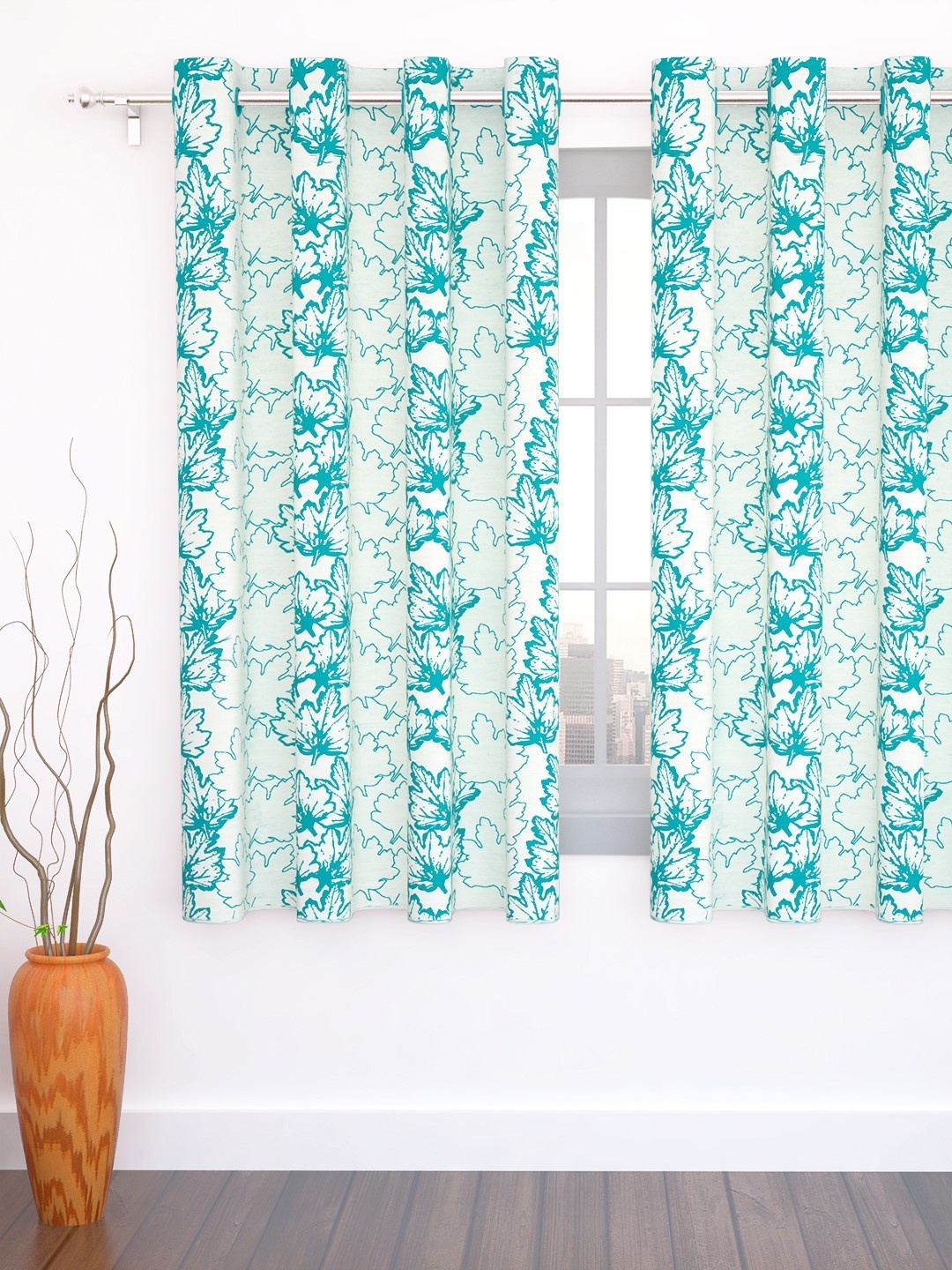 

Story@home White & Blue Jacquard Single Window Curtain