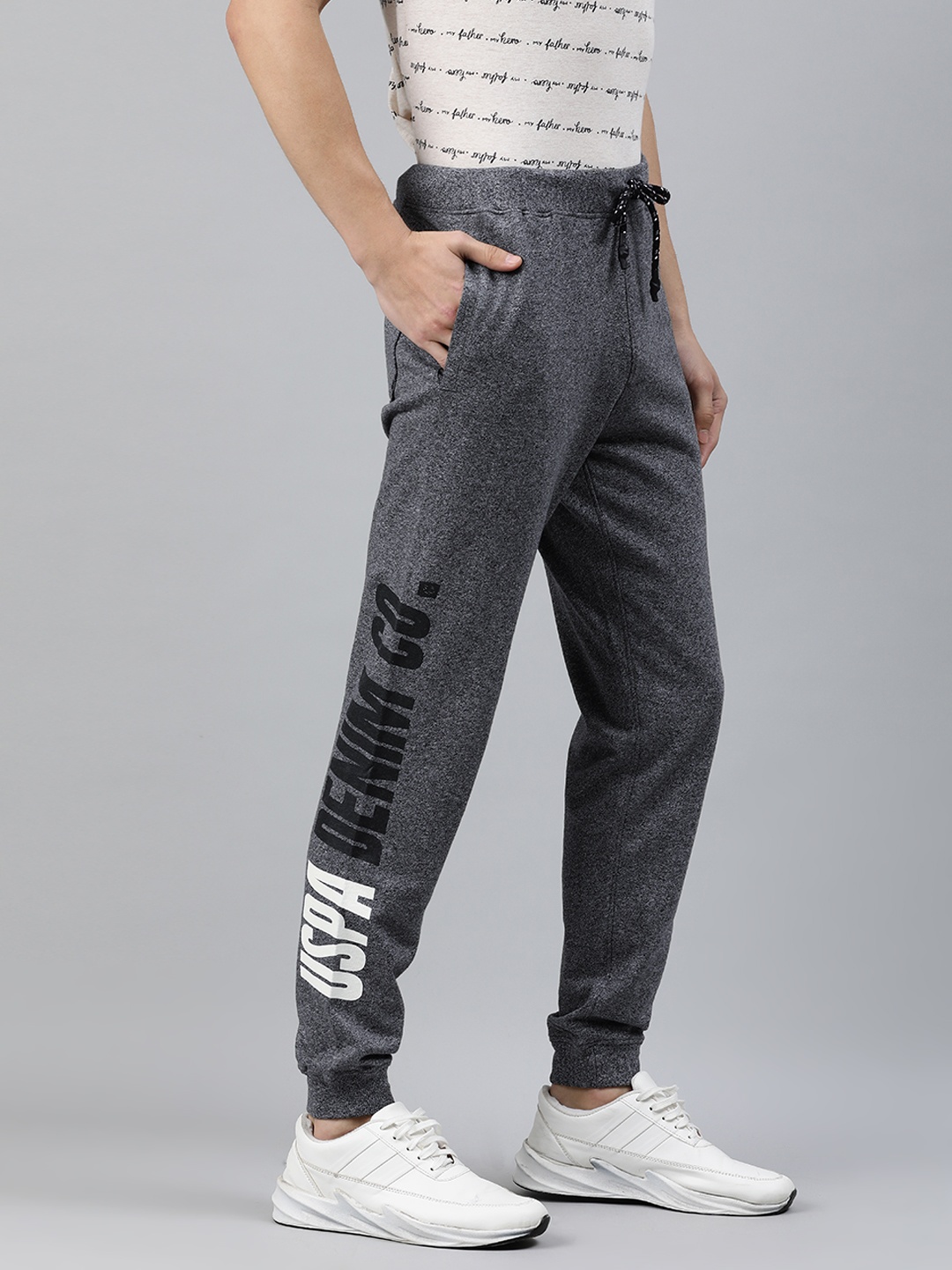 

U.S. Polo Assn. Denim Co. Men Grey Melange Solid Straight Fit Joggers