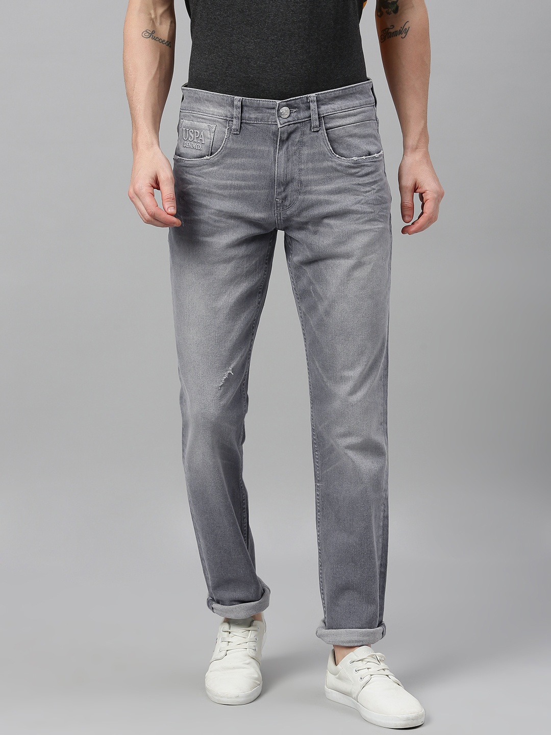 

U.S. Polo Assn. Denim Co. Men Grey Delta Slim Fit Mid-Rise Low Distress Stretchable Jeans