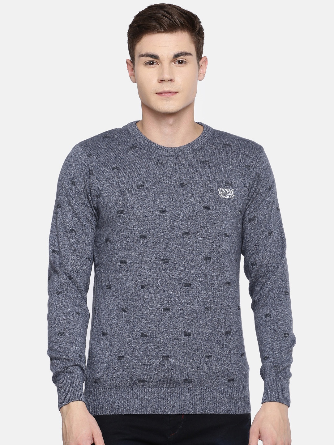 

U.S. Polo Assn. Denim Co. Men Blue Printed Pullover Sweater