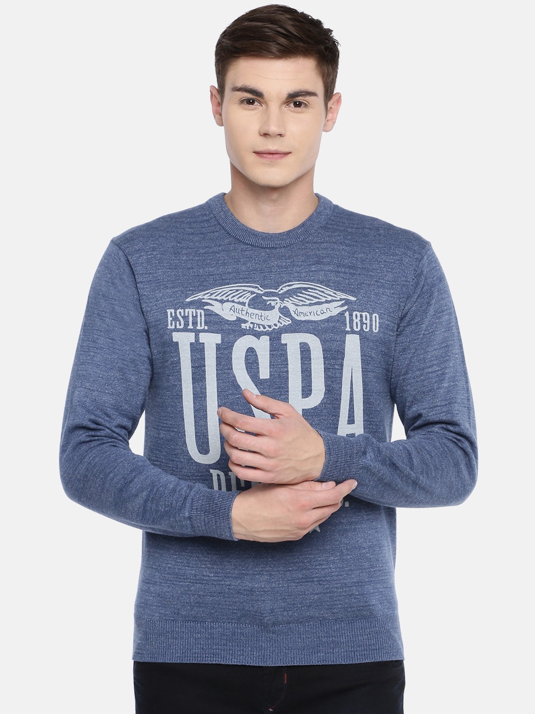 

U.S. Polo Assn. Denim Co. Men Blue Printed Pullover Sweater