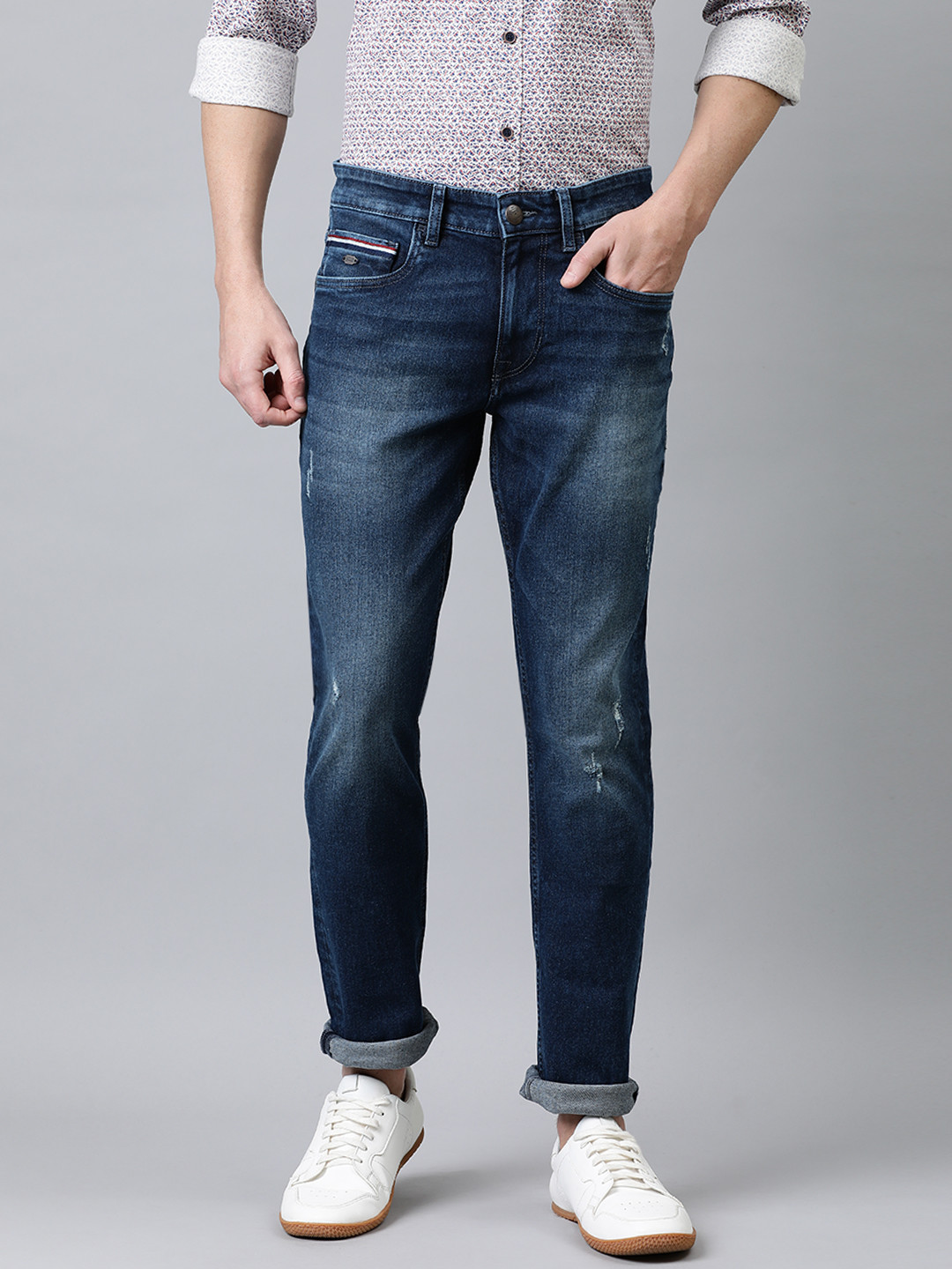 

U.S. Polo Assn. Denim Co. Men Blue Brandon Slim Tapered Mid-Rise Mildly Distressed Jeans