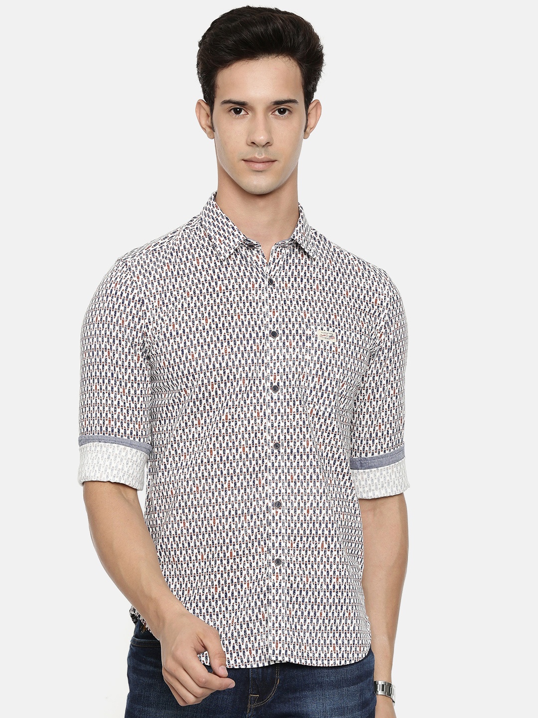 

U.S. Polo Assn. Denim Co. Men White & Navy Blue Slim Fit Printed Casual Shirt