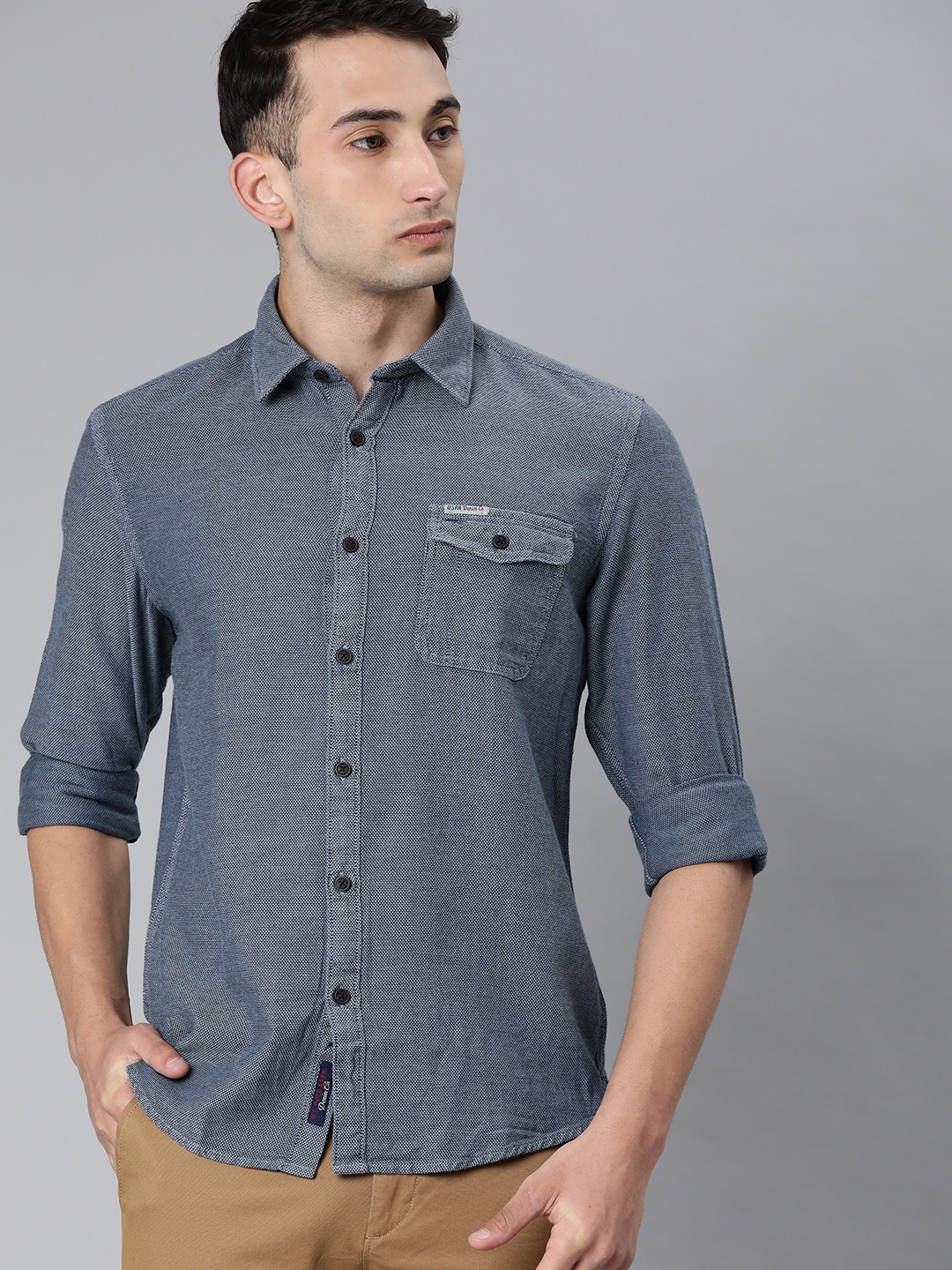 

U.S. Polo Assn. Denim Co. Men Blue Slim Fit Self Design Casual Shirt