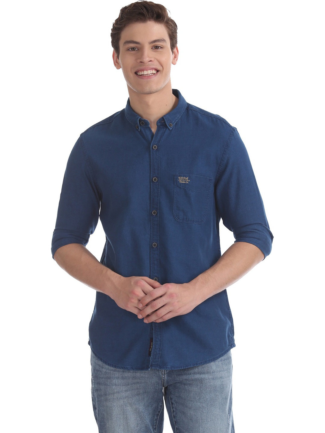 

U S Polo Assn Denim Co Men Navy Blue Slim Fit Casual Shirt