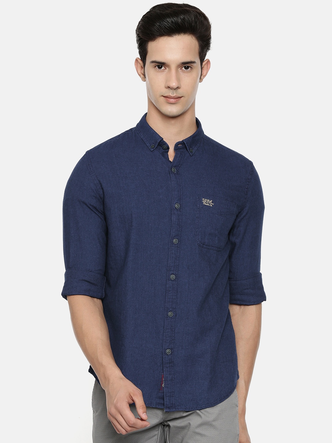 

U.S. Polo Assn. Denim Co. Men Navy Blue Slim Fit Solid Casual Shirt