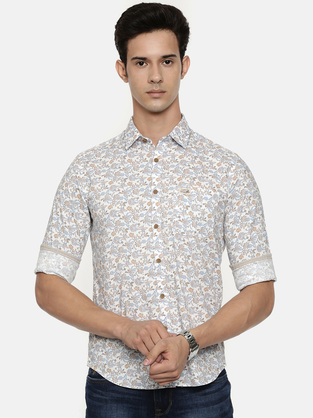

U.S. Polo Assn. Denim Co. Men White & Blue Slim Fit Printed Casual Shirt