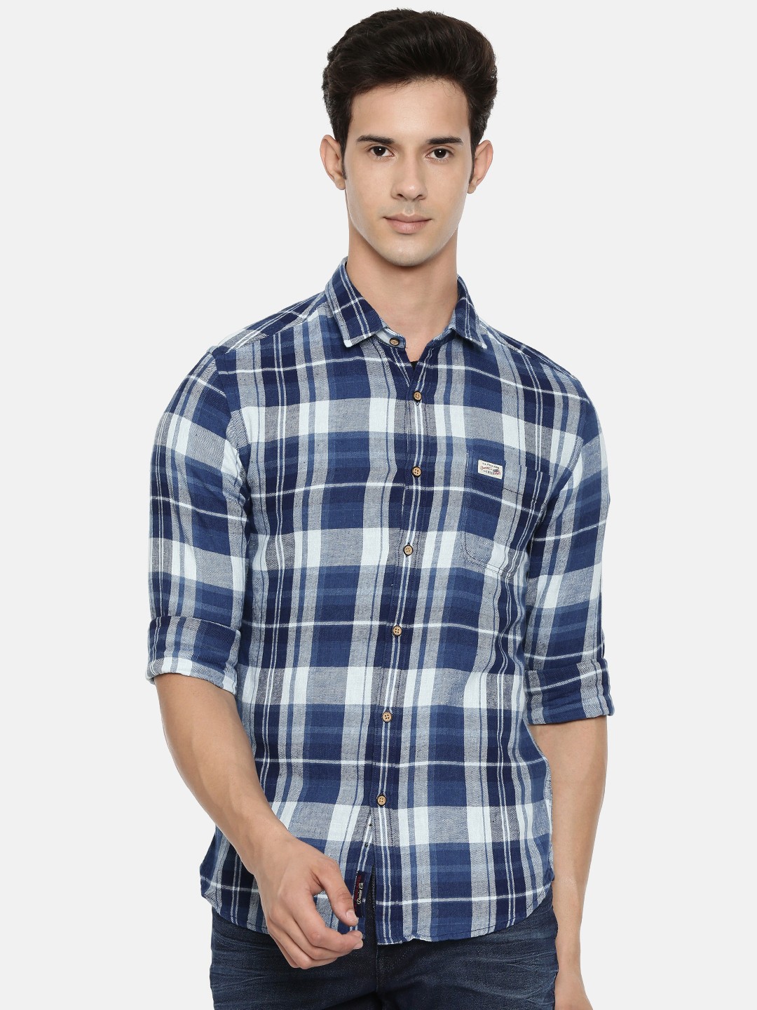 

U.S. Polo Assn. Denim Co. Men Blue & White Slim Fit Checked Casual Shirt