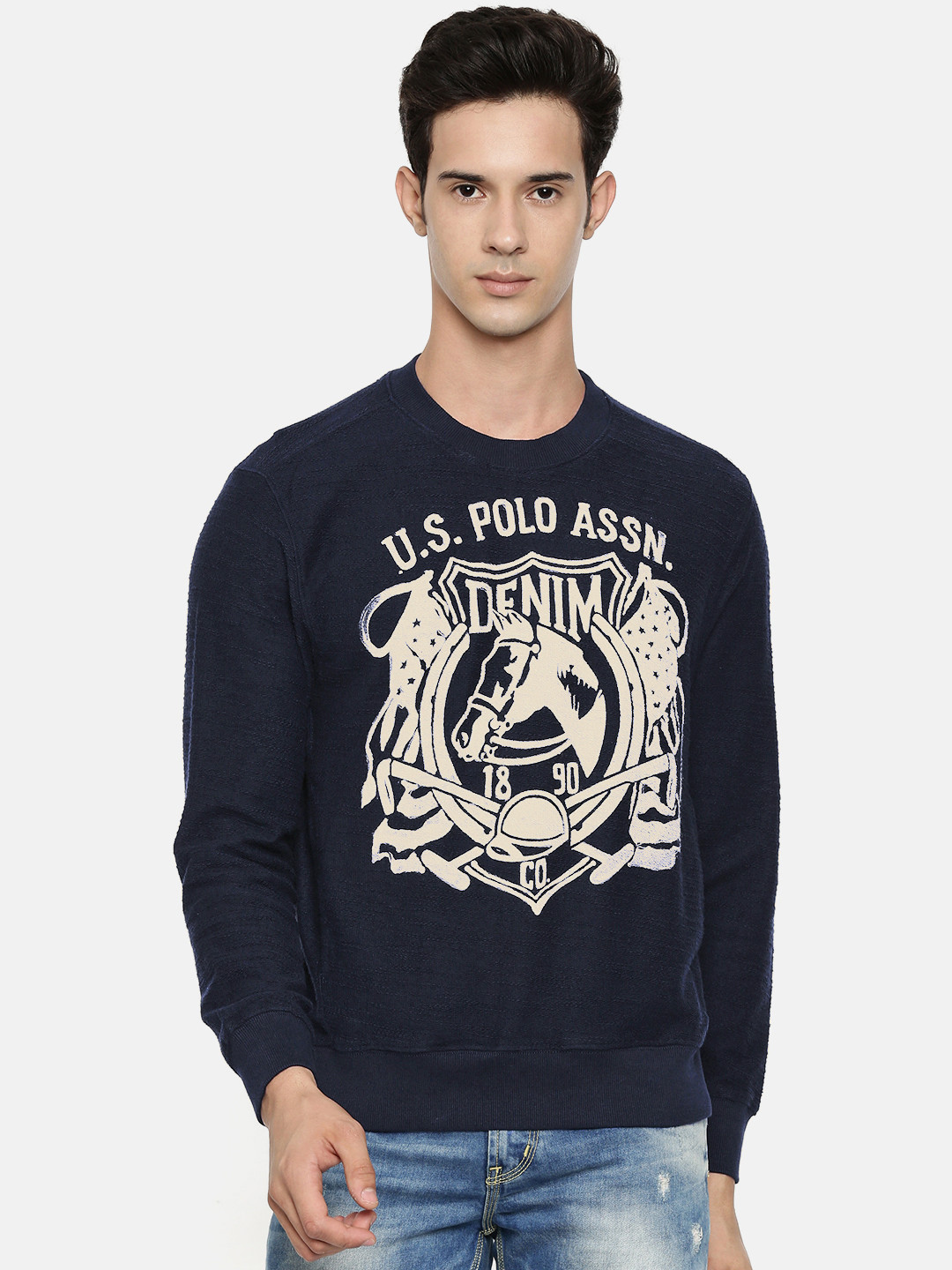

U.S. Polo Assn. Denim Co. Men Navy Blue Solid Sweatshirt