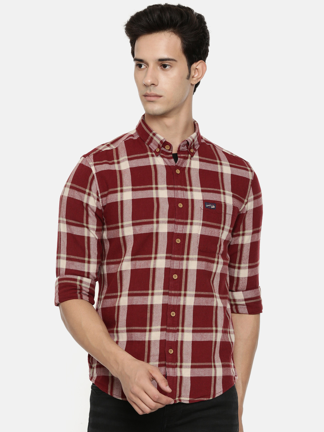 

U.S. Polo Assn. Denim Co. Men Maroon & Beige Slim Fit Checked Casual Shirt