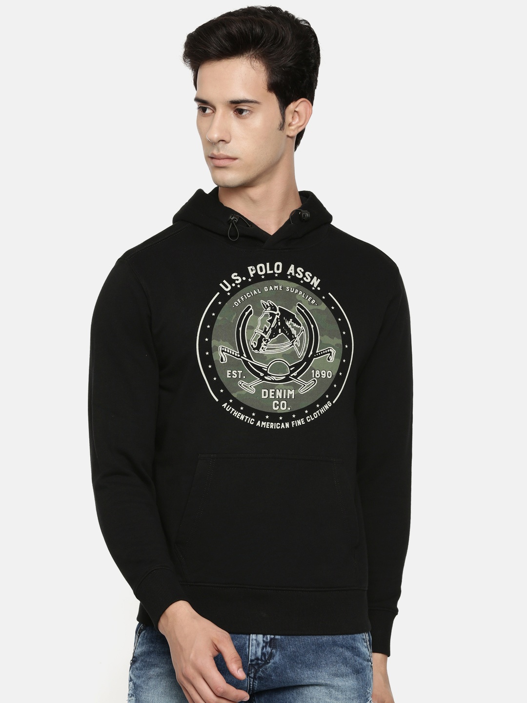 

U.S. Polo Assn. Denim Co. Men Black Printed Hooded Sweatshirt
