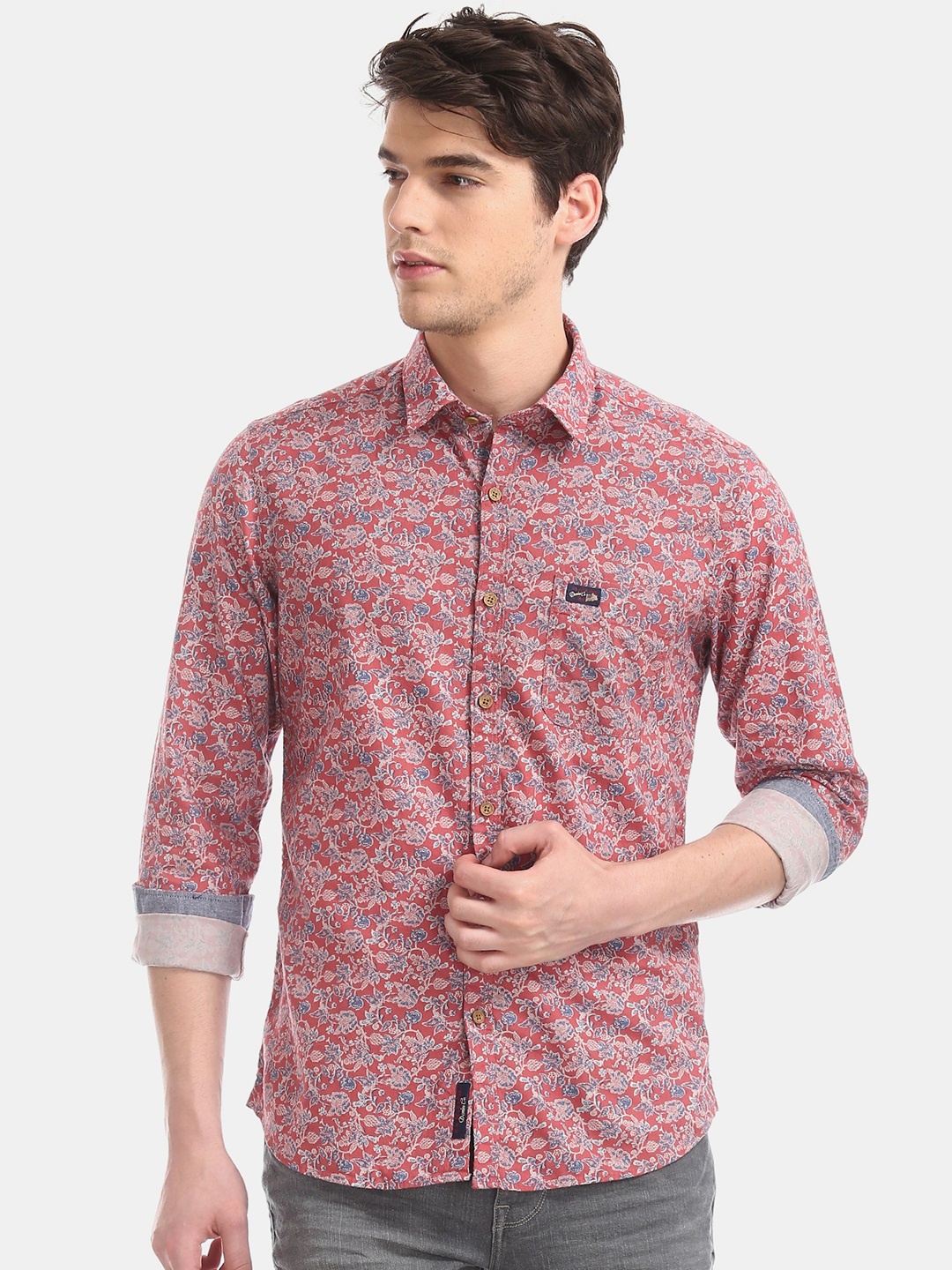 

U.S. Polo Assn. Denim Co. Men Red & Blue Slim Fit Printed Casual Shirt