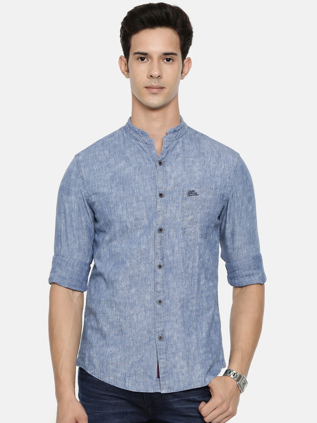 

U.S. Polo Assn. Denim Co. Men Blue Slim Fit Solid Casual Shirt