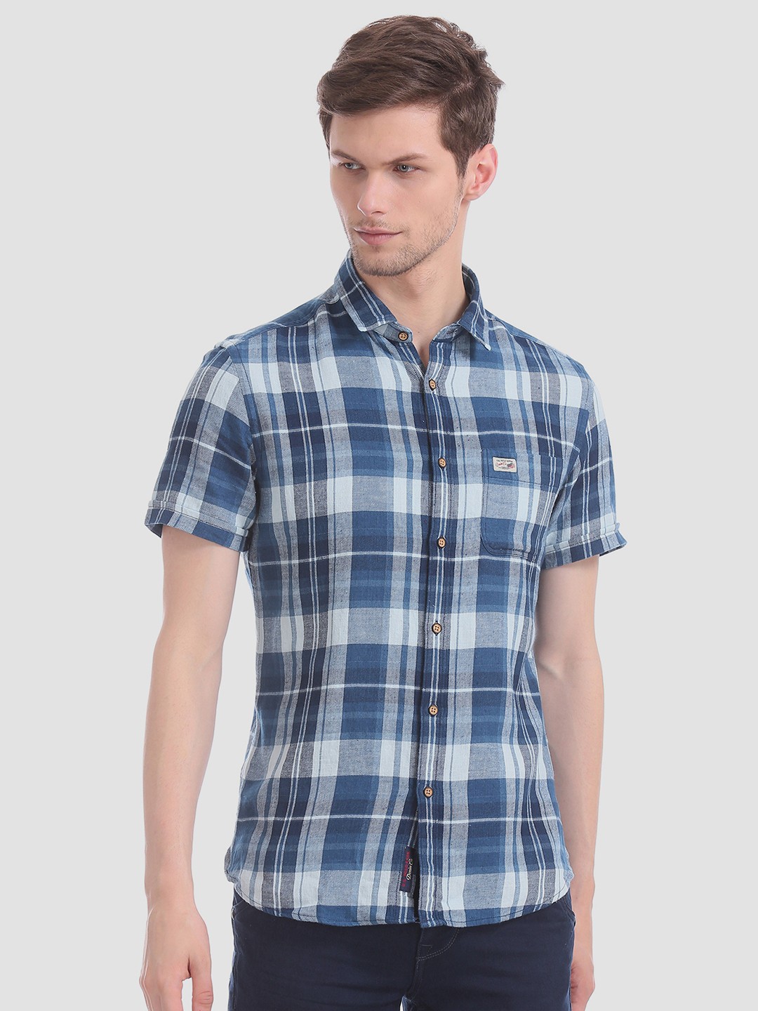 

U.S. Polo Assn. Denim Co. Men Navy Blue & White Slim Fit Checked Casual Shirt