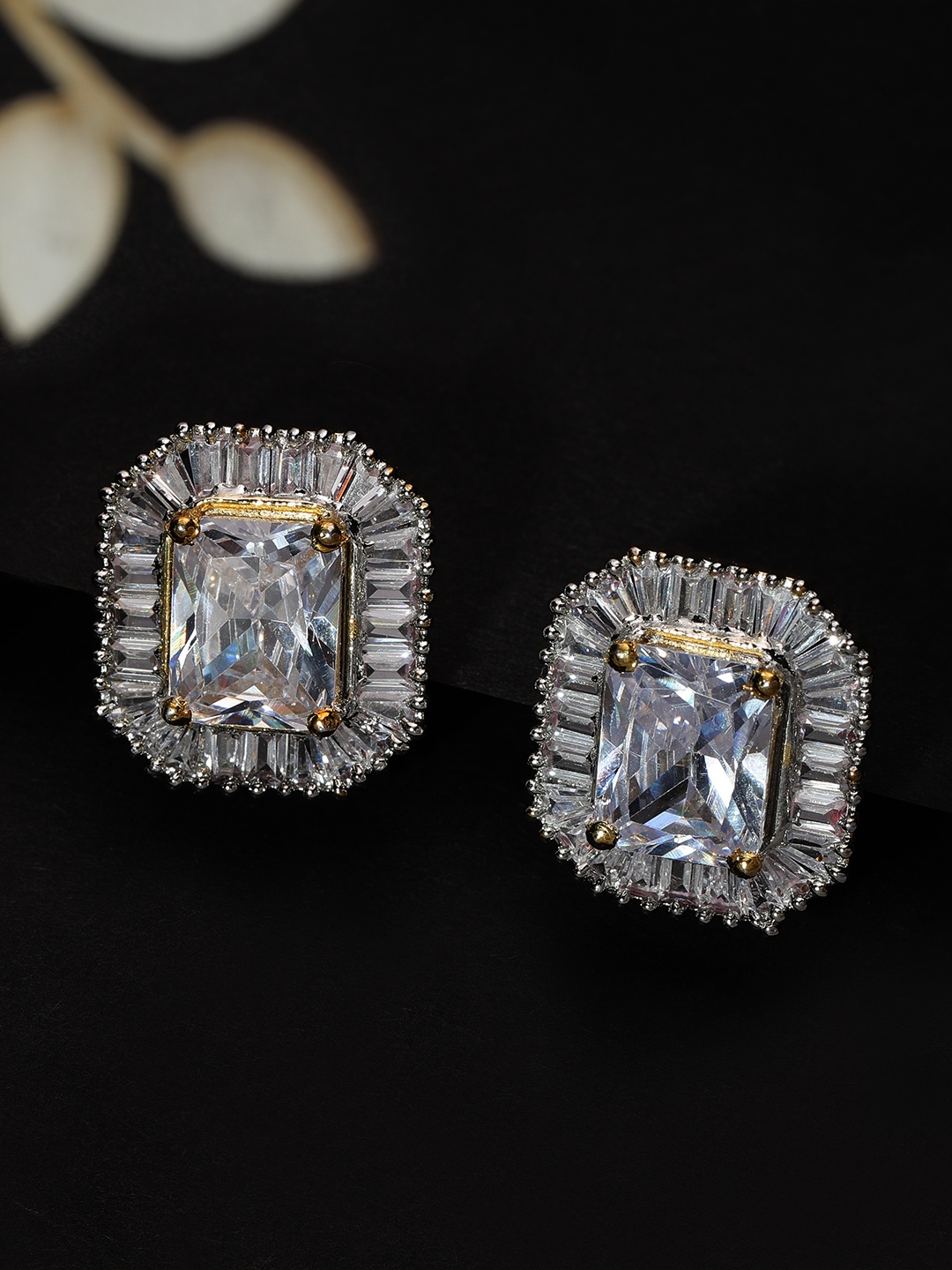 

Rubans Gold-Plated & White Cubic-Zirconia Studded Handcrafted Contemporary Studs
