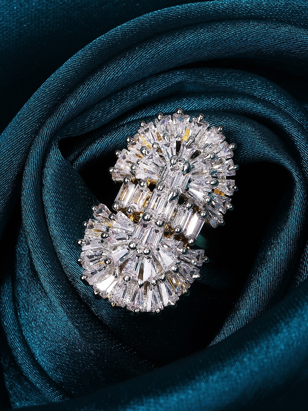

Rubans Women Gold Plated Zircon Stone Studded Adjustable Finger Ring